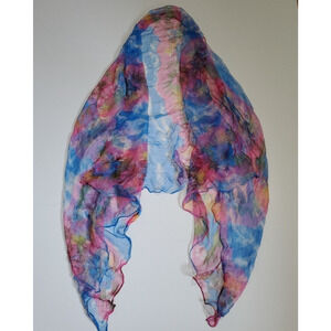100% Silk Scarf SHEER WATERCOLOR FLORAL Delicate Art Rectangle 30x60”